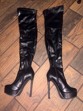 Fashion Nova Envious Much Faux Leather Heeled Boots
